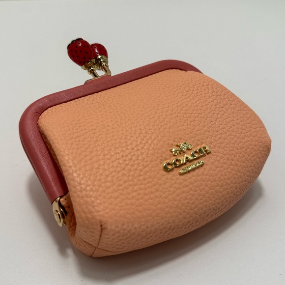COACH Nora Kisslock Crossbody With Strawberry 🍓Leather Gold/Faded Blush/Taffy - Picture 13 of 16